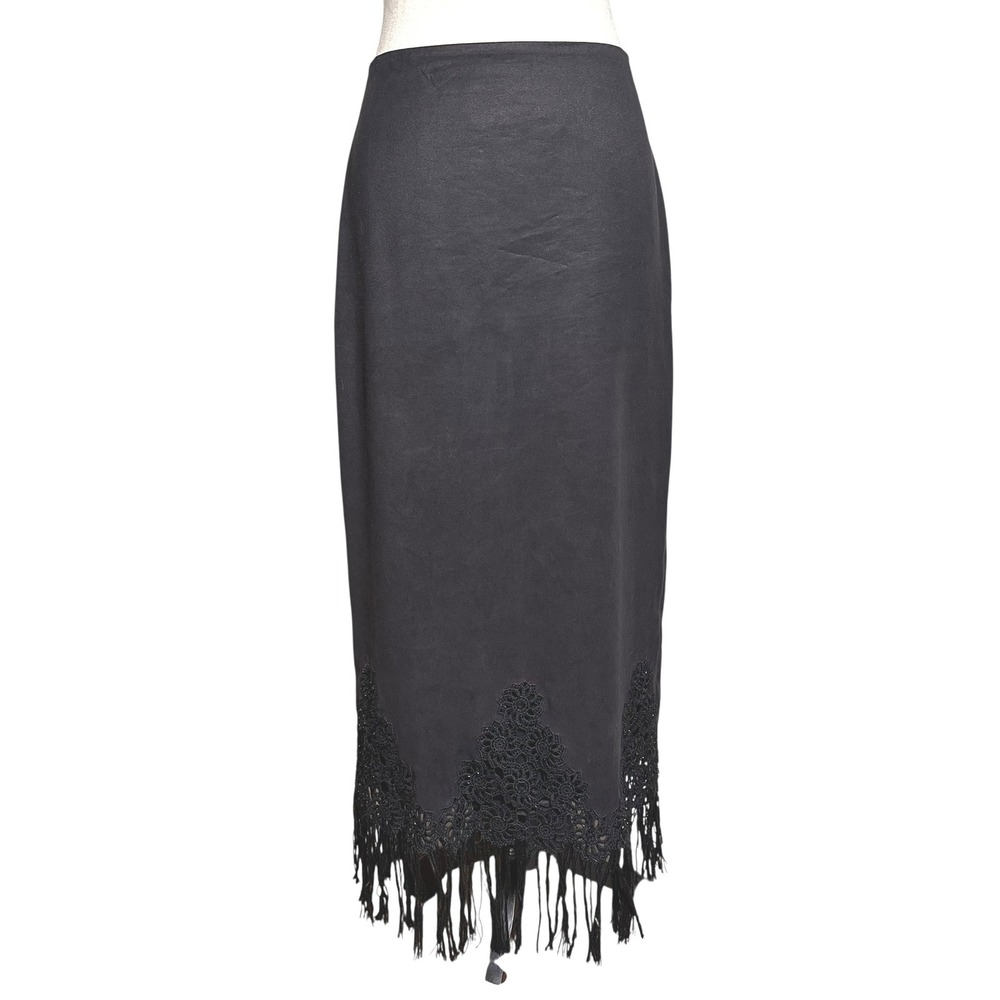 Kelly and‎ Diane Black Crochet Fringe Maxi 6 Boho Western Festival Whimsigoth